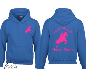 Personalised Horse Riding Hoodie - Horse Gifts for Girls - Equestrian Gift - Personalized Hoodie - Pony Club Gift - Blue