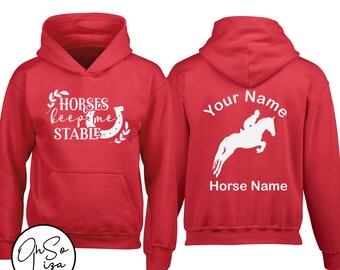 Personalised Horse Riding Hoodie - Horses Keep me Stable - Equestrian Gift - Personalized Hoodie - Pony Club Gift -Pink - Horse Lover Gift
