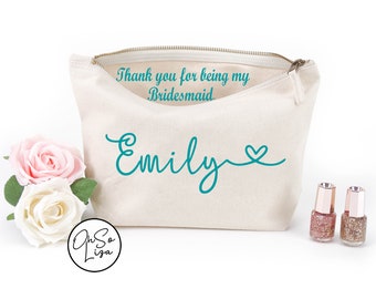 Personalised Thank you make up bags -  Thank you for being my Bridesmaid - Flower Girl - Maid of Honour Gift - Unique Gift for Bridal Party