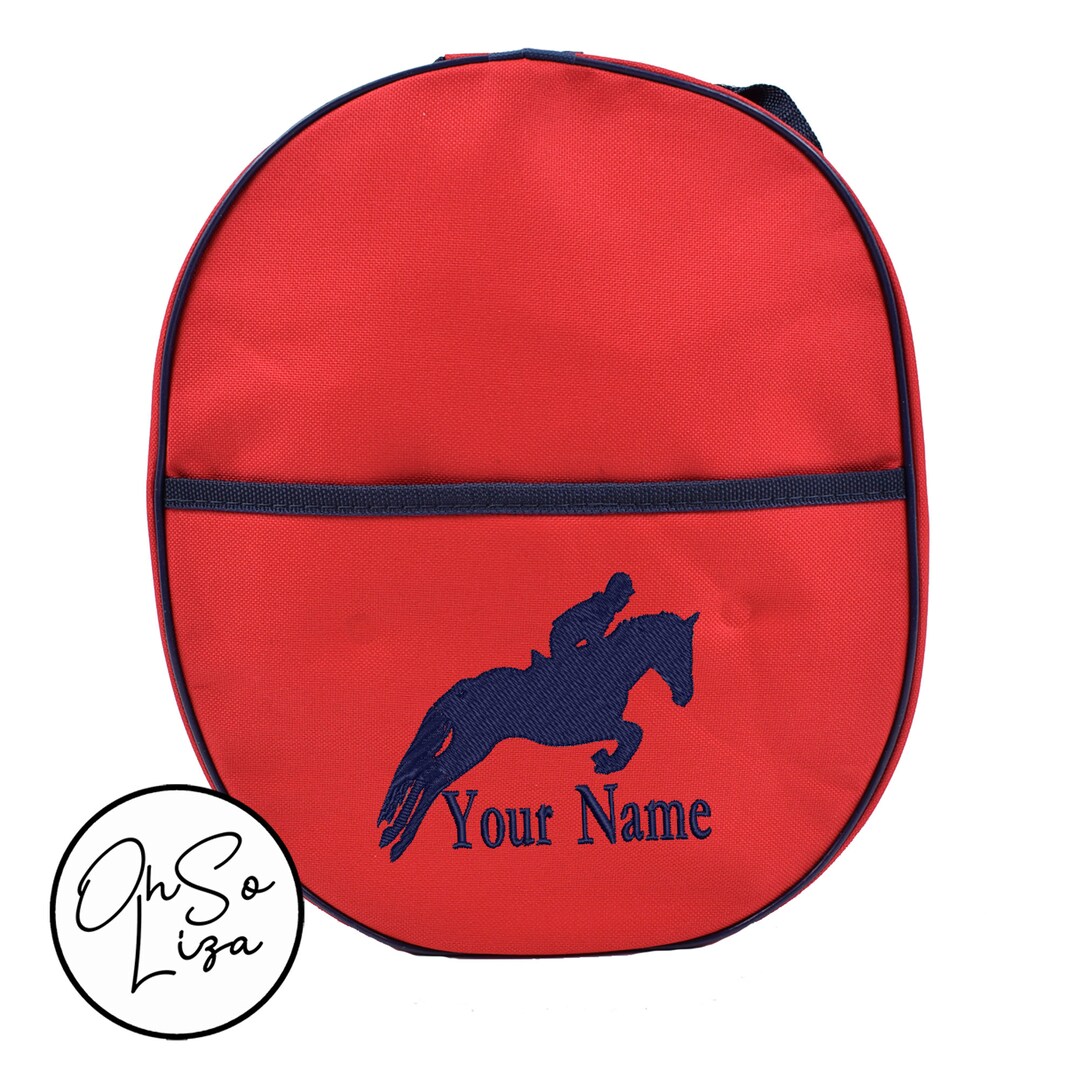 Personalised Riding Helmet Bag With Jumping Horse Design Perfect Gift
