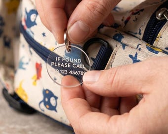 Personalised "If found please call" tag | Emergency Contact tag | Safety label School bag tag