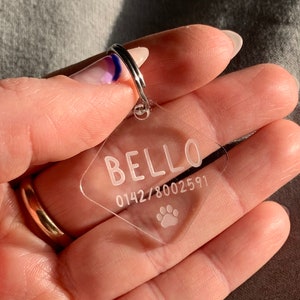 Premium Personalised Dog Tag | Transparent and Silent Engraved Cat & Pet ID Collar label Acrylic