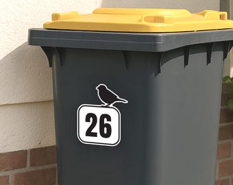 Wheelie Bin Number Sticker with bird - Trash Sticker Address recycling Decal