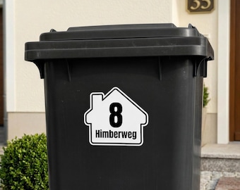 Wheelie Bin Number Stickers: Personalised Trash Sticker Decals with number and street name