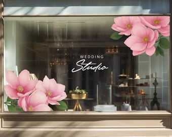 Pink Floral Window Sticker: Botanical Shop Decor