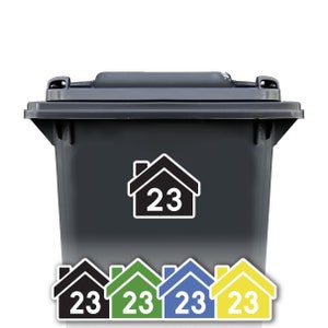 4er Set Müll Sticker mit Hausnummer | 4er Pack Mülltonnen Aufkleber | Benutzerdefinierte Lagerung Recycling Aufkleber
