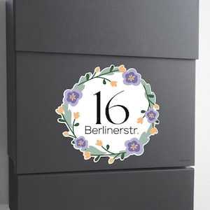 Personalised Mailbox Name Sticker with flowers |  Letterbox / Postbox decal with street name and number