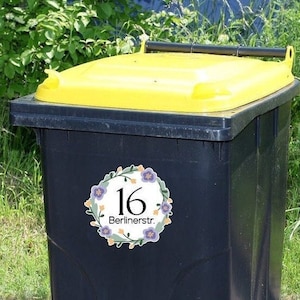 Wheelie bin stickers flower crown trash decals with house number and street name