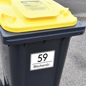 Lot d'autocollants pour poubelles à roulettes | Lot d'autocollants pour déchets adhésifs | Sticker nom de rue et numéro personnalisé