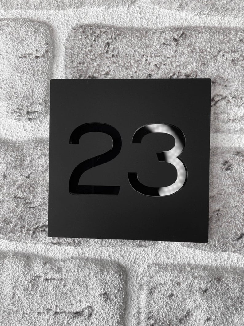 House Number Plaque Premium 3D effect Matt Black Acrylic Sign Floating House Sign Door Number 110 x 110 mm image 2