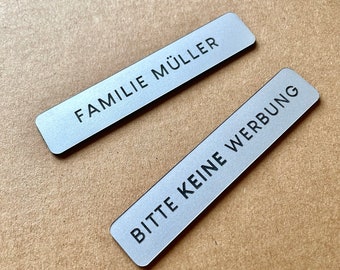 Personalised Door sign Name | Engraved silver mailbox nameplate | Please no advertisement