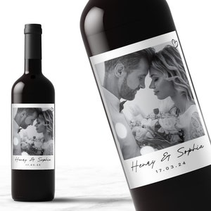 Etichetta vino matrimonio personalizzata con immagine in bianco e nero / regalo ricordo bomboniera / etichetta di fidanzamento / regalo pietra miliare del matrimonio