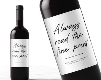 Personalised pregnancy announcement wine label | Always read the fine print bottle sticker | Engagement announcement