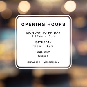Personalised opening hours sticker | Storefront sticker hours of operation | Store window