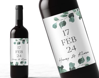 Personalised Wedding Wine label with eucalyptus leafs | Wedding favour keepsake gift | Engagement Label