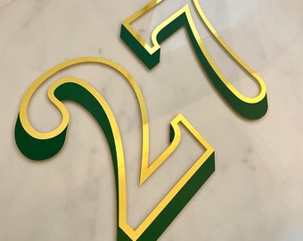 Unique gold number for transom window, Custom mirror gold fanlight sticker alternative to gold leaf and gilding