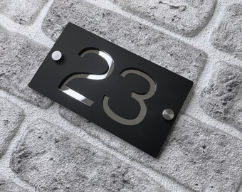 Numéro de maison premium argenté avec effet 3D | Signe minimaliste de maison | 100 x 180 mm