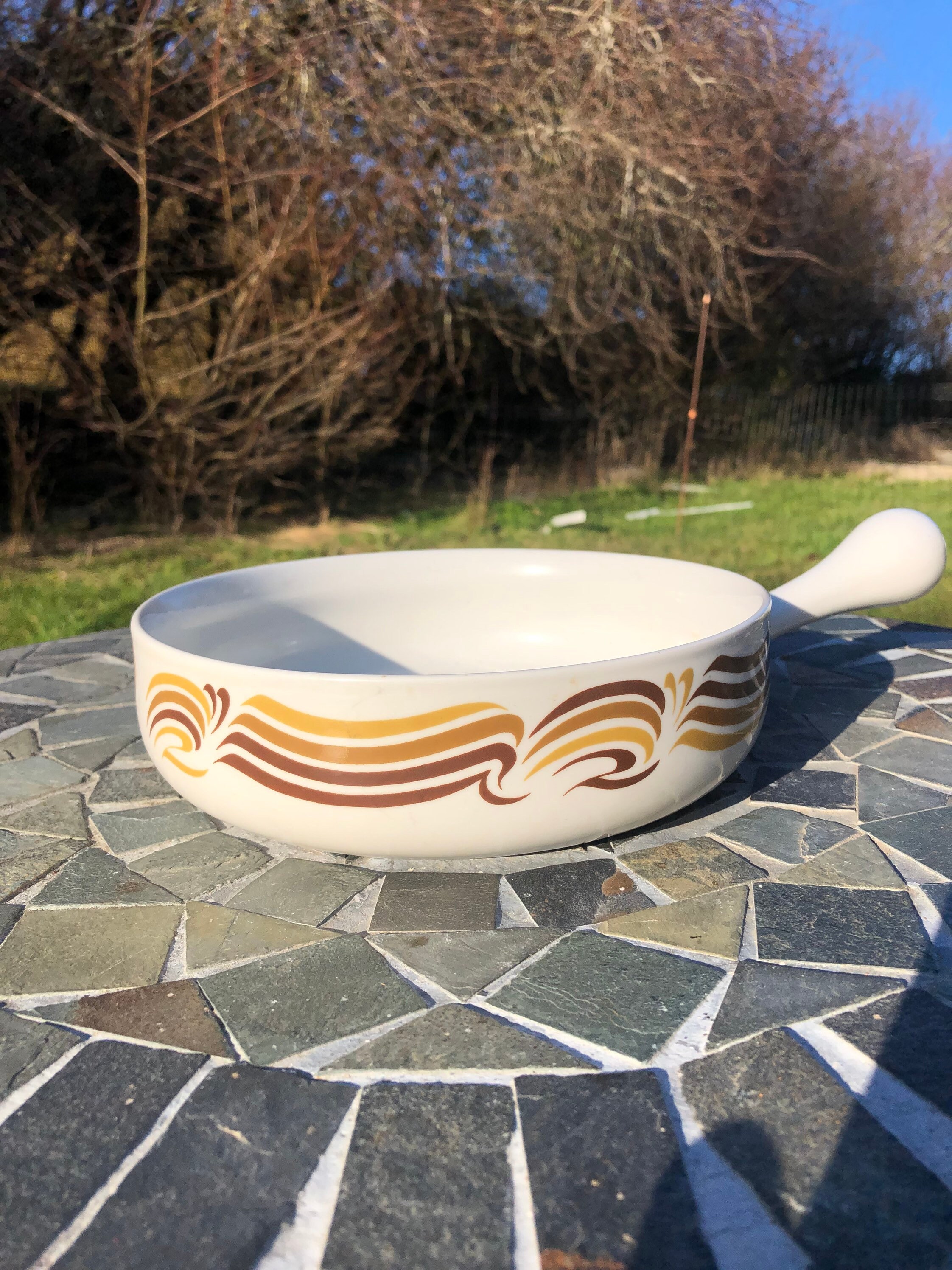 Vintage 70's Freiberg Cordoflam Ceramic Pan. Retro Pattern