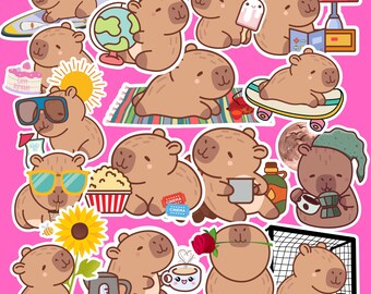 Kawaii Capybara Sticker Bundle | Funny Animal Clipart (PNG Digital Download)