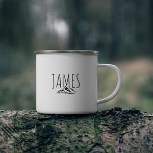 Personalized Enamel Camping Mug, Adventure Mug, Outdoor Coffee Cup, Custom Gifts for Campers, Hiking Travel Mug, Unique Camping Gear