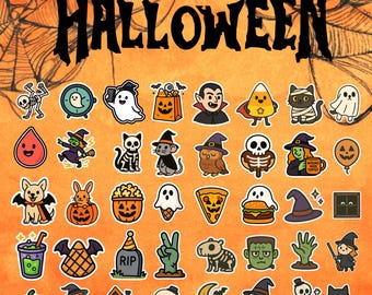 Spooky Halloween Stickers | 40 PNG Clipart Designs (Digital Download)