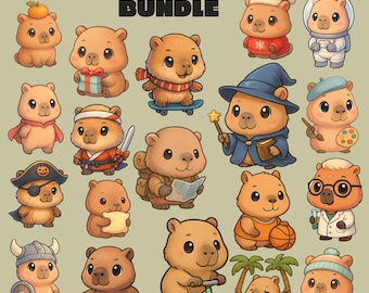 Kawaii Capybara Stickers | PNG Clipart Bundle (Digital Download)