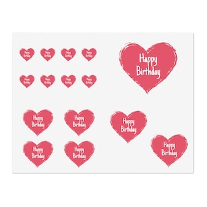 Birthday Heart Sticker Sheets, Party Decor, Gift Wrap, Scrapbooking, Journaling, DIY Crafts, Happy Birthday Stickers