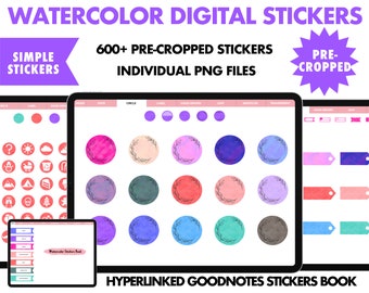 Watercolor Digital Stickers For Goodnotes, Digital Stickers, Pre-cropped stickers, GoodNotes Sticker, iPad Sticky Note, minimalist sticker