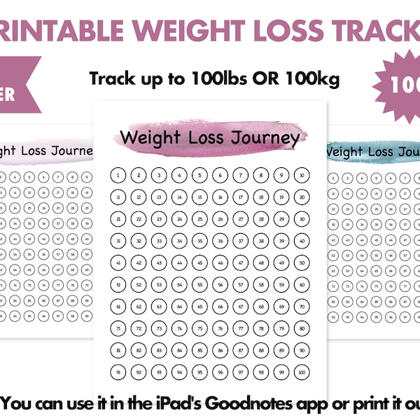 Weight Loss Tracker Printable PDF 100lbs & 100kg Motivational chart tool / A4, US Letter/ digital fitness planner