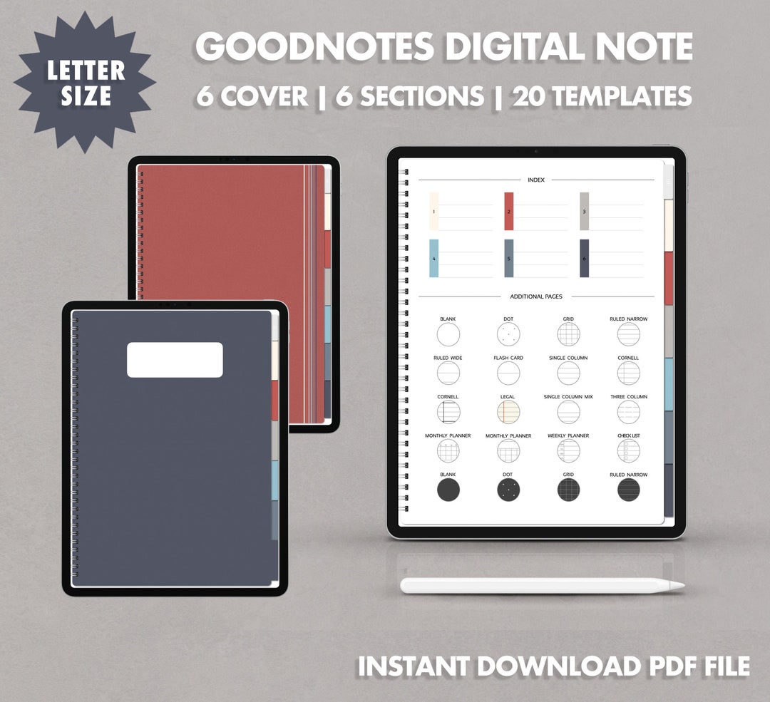 6 Sections Hyperlinked Digital Notebook iPad Goodnotes Notebook ...