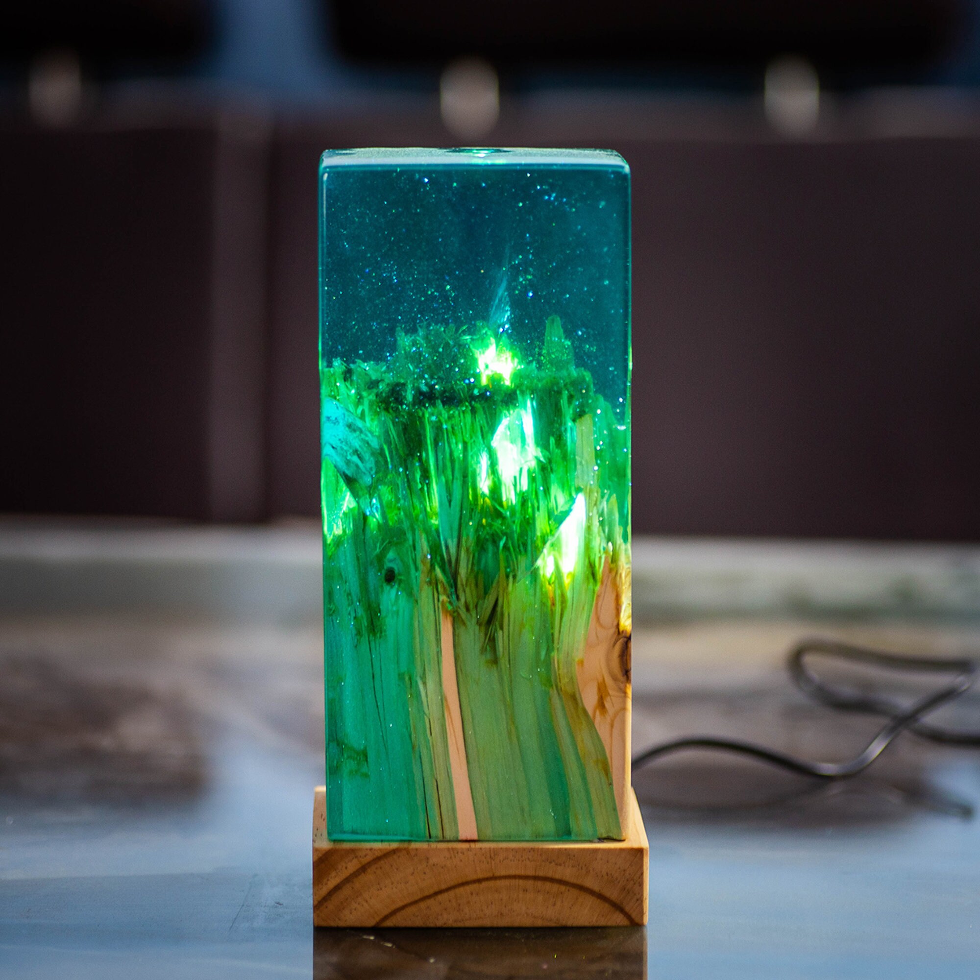 Handmade Green Epoxy Lamp Wood Lamp Light Lamp Epoxy Lighting Etsy