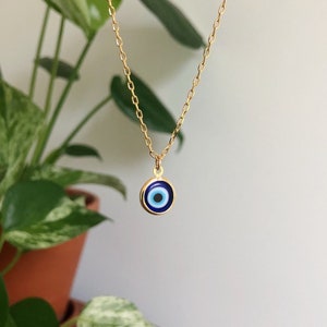 Evil Eye Charm Necklace // 16&quot; or 18&quot; chain // 24k Gold Plated
