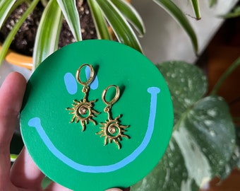 Sun Earrings // Huggies // Gold