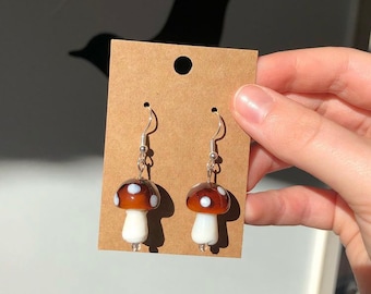 Mushroom Earrings // Glass Bead Earrings // Glass Mushroom Earrings // Earthy Earrings