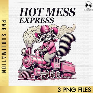 Hot Mess Express PNG, lustiger Waschbär sarkastischer Png, lustiges Waschbär-Shirt, Angst Png, lustiger Humor Png, lustiger Waschbär Png, lustiges Png für psychische Gesundheit