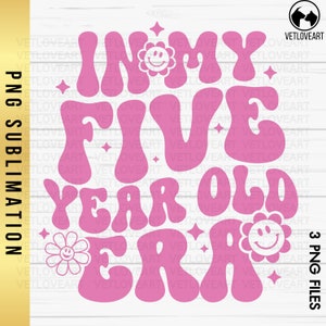 5-årsdagsflicka Groovy PNG: Femårseran (digital nedladdning)