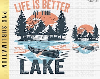 Retro Lake Life PNG: Summer Vacation Shirt Design (Digital Download)