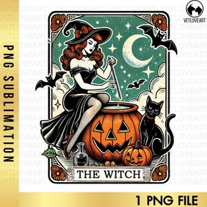 Halloween vrouw shirt, Halloween heks tarotkaart png, retro Halloween tarot png, Witchytarot kaart png, de heks tarotkaart, esthetiek van Halloween