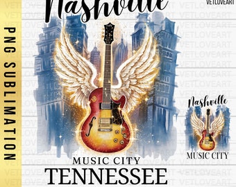 Nashville Guitar PNG: Music City Retro Design (Digital Download)