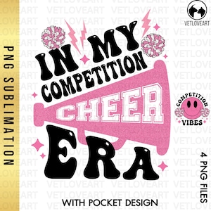 Könnte beinhalten: Rosa-schwarzes Grafikdesign mit einem Megaphon und dem Text "In My Competition Cheer Era".