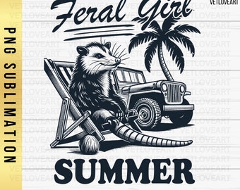 Feral Girl Summer Opossum PNG: Snarky Humor (Digital Download)