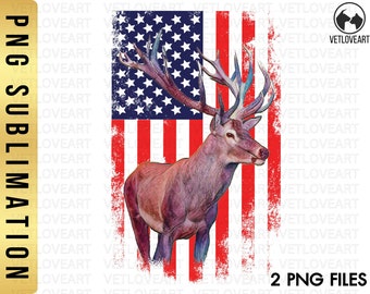 Deer Hunting USA Flag PNG: Distressed Sublimation Design (Digital Download)
