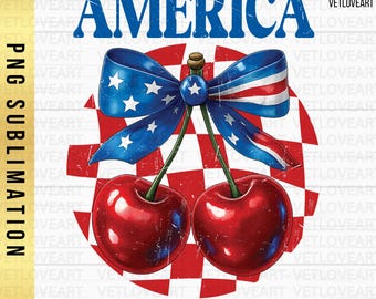 Cherry Bow PNG: Patriotic 4th of July Design (Digital Download