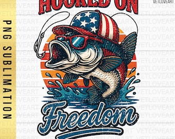 Patriotic Bass Fishing PNG: USA Flag, 4th July (Digital Download