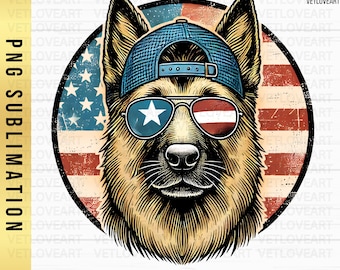 Patriotic German Shepherd PNG: Retro 4th of July Dog (Digital Download