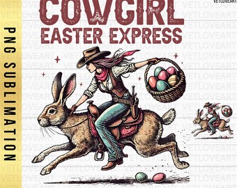 Cowgirl Easter Bunny PNG: Western Retro Design (Digital Download)
