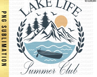 Lake Life Summer Club PNG: Retro Vacation Shirt Design (Digital Download)