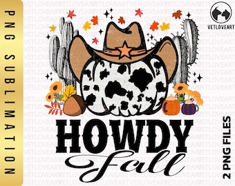 Howdy Fall Western Pumpkin Cowboy PNG, Sublimation Design (Digital Download)