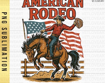 Retro American Rodeo PNG: Patriotic Cowboy 4th of July (Digital Download