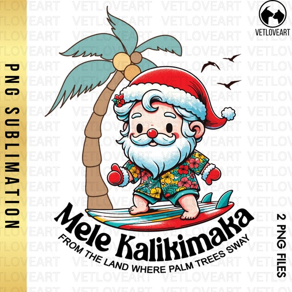 Mele Kalikimaka PNG: Hawaiian Santa Christmas Sublimation (digital